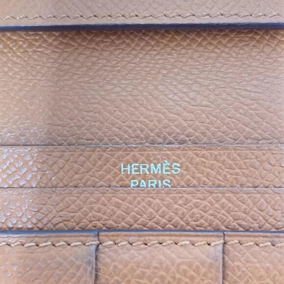 Auth HERMES Bearn Souffle - Orange Veau Epsom Square O Long Wallet - Picture 3 of 6
